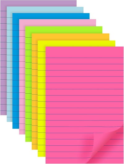 Gevoerde Sticky Notes 8 Kleuren 4x6 inch (8 Pads, 40 Vellen/Pad) - Zelfklevende Notities voor Kantoor, Thuis, School en Vergaderingen
