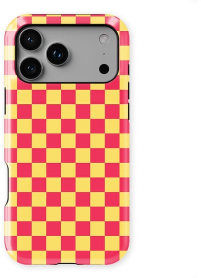 Design Hoesje geschikt voor iPhone 17 Pro | Geschikt Voor Mag | Tiny Squares Checkered Print | Backcover geschikt voor iPhone 17 Pro Cherry Checker