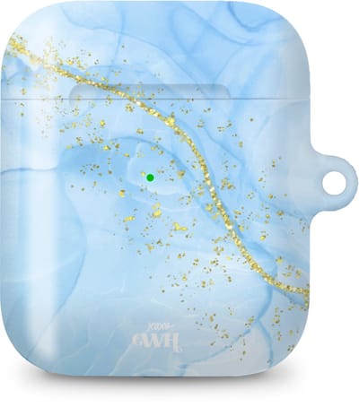 xoxo Wildhearts hoesje geschikt voor Airpods 1/2 - Marble Blue - Ook als telefoonhoesje verkrijgbaar - schokbestendige case geschikt voor Airpod 1 en 2 - koptelefoon case - Beschermhoes met marmerprint - marmer look - blauw