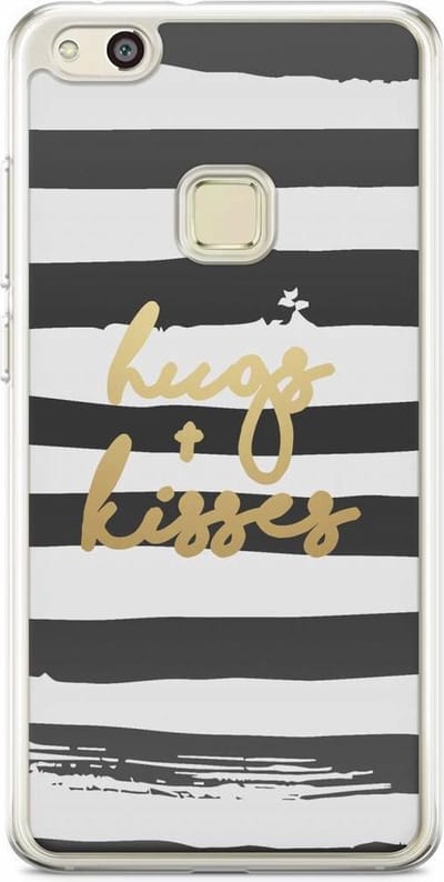 Casimoda® hoesje - Geschikt voor Huawei P10 Lite - Hugs + Kisses - Siliconen/TPU - Soft Case - Zwart - Geruit/gestreept/gestipt