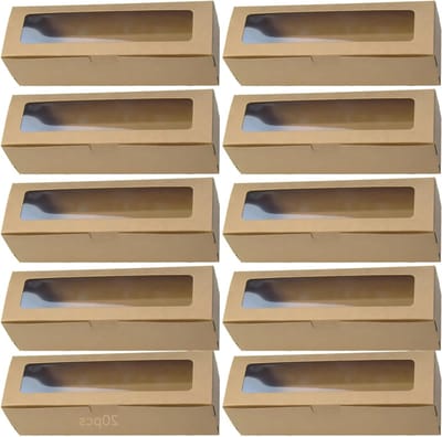 Kraftpapieren Macaron Doos met Doorzichtig Venster, Perfect voor Cadeaus, 20 Stuks, 18.5 x 5.5 x 5 cm, Ideaal voor Desserts en Cookies
