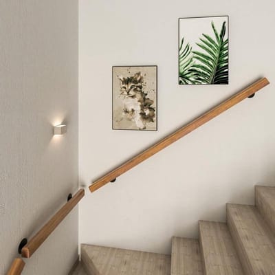 Trapleuning Massief Hout - Wandmontage Steun - Veiligheid Op Trappen - Verstelbare Beugels - 270 cm - Houtkleur