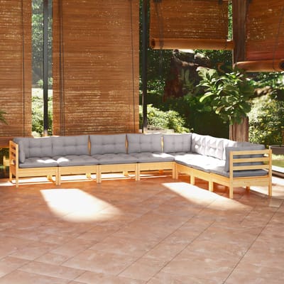 vidaXL - 8-delige - Loungeset - met - grijze - kussens - massief - grenenhout