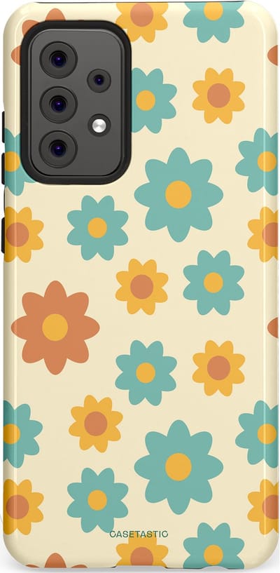 Casetastic hoesje geschikt voor Samsung Galaxy A52 (2021) 5G / Samsung Galaxy A52 (2021) 4G - Dubbellaagse bescherming - Retro bloei - Fashion Case - Crème Mintgroen Goud Perzik