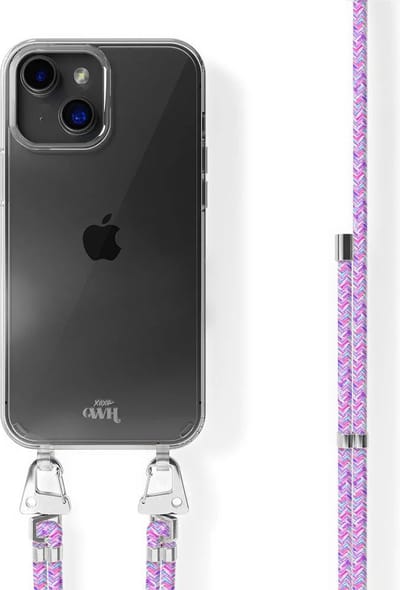 xoxo Wildhearts Purple Fever siliconen hoesje - Geschikt voor iPhone 13 - Hoesje met koord - telefoonkoord - Transparant hoesje - Paars koord