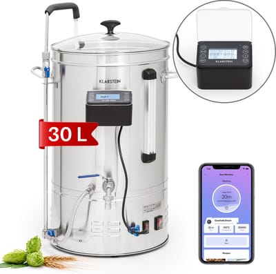 Klarstein bierbrouwset voor zelf brouwen, roestvrij stalen bierbrouwset, 35L bierbrouwsysteem, maischketel beer brewing kit voor beginners, app-bediening, auto-modus, circulatiepomp, 2500W bier brouwketel