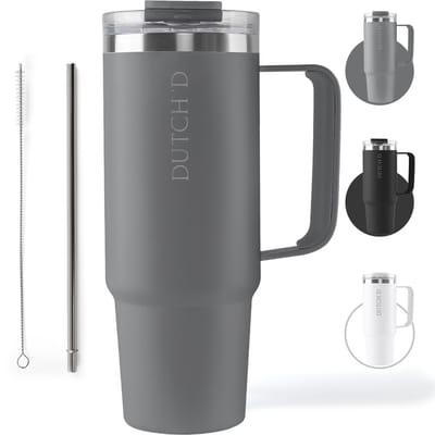 Tumbler Dutch'D ® - Thermosbeker - Travel Mug - Thermosfles - Thermosbeker Met Rietje - Thermoskan - Travel Cup 1 liter - Thermosbeker Met Handvat - Koffiebeker To Go - Grafiet Grijs