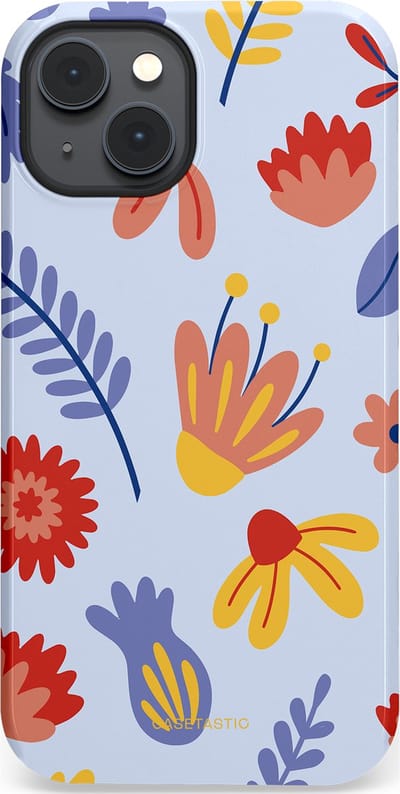 Casetastic hoesje geschikt voor Apple iPhone 14 Plus - MagSafe - Dubbellaagse bescherming - Bloemenwind - Fashion Case - Lichtblauw Terracotta Geel