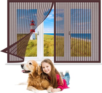 Magnetisch Horren Raam - Vliegengordijn Anti Mug - Insecten Buiten Houden - Automatisch Sluitend - 60 x 100 cm - Bruin