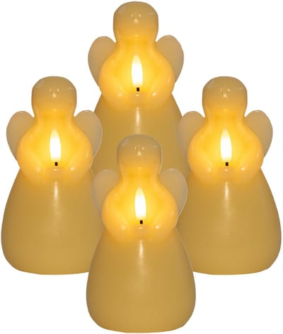 Anna's Collection LED kaars engel - 4x - ivoor - 14 x 8 cm - met timer - op batterijen - kerst - kerstkaarsen