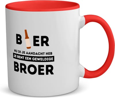 Akyol - bier, nu ik je aandacht heb je bent een geweldige broer koffiemok - theemok - rood - Broer - de beste broer - verjaardagscadeau - verjaardag - cadeau - cadeautje voor broer - broer artikelen - kado - geschenk - gift - 350 ML inhoud