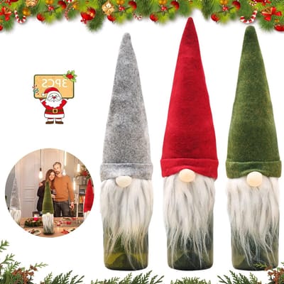 Kerst wijnfles covers set van 3, Santa Claus hoed, flessenzakken voor feestelijke tafeldecoratie, wijnaccessoires en cadeauverpakking
