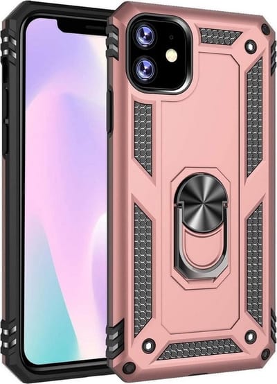 LuxeBass Hoesje geschikt voor iPhone 12 Pro Max Hoesje - Anti-Shock Hybrid Ring Armor Rosegoud