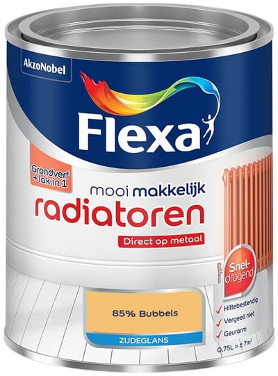 Flexa - Mooi Makkelijk Radiatoren Zijdeglans - 85% Bubbels - Mengverf - 750 Ml