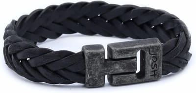 Josh Vintage Heren Armband Leer;Metaal - Zwart