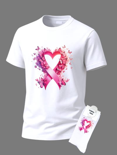 Valentijns cadeau - Sterkte cadeau - Giftset - Roze lint met vlinders- Shirt - T-shirt Liefde - Cadeau set shirt met sokken - Lief cadeau voor vrouw en man - Opkikker - Verjaardag cadeau - Kerst kado - T-shirt voor dames en heren met tekst - Maat S
