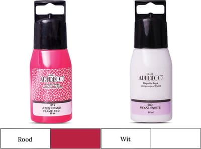 Artdeco 3D Dimensionale Verf Set – 2x50 ml – Wit & Rood – Geschikt voor Stof, Glas, Keramiek, Karton, Metaal, Papier & Steen – 3D Liner Textuur- en Reliëfschilderen Dimensional Paint