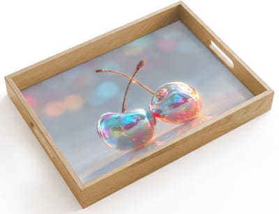 Dienblad hout 40x30 cm - Schootdienblad - Kersen - Glanzend - Regenboogkleur - Borrelplank rechthoek - Plateau dienbladen