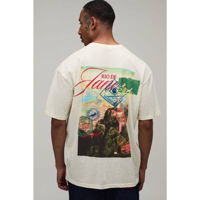 Ecru Oversized T-shirt Met Fotografische Print Van Rio De Janeiro | Size Large