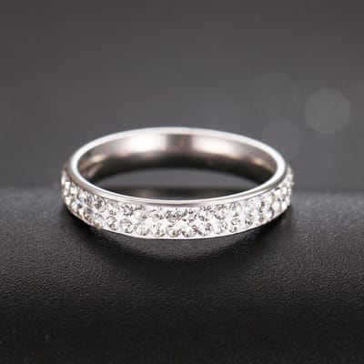 2 Rijen Lijnen Helder Kristal Trouwringen Voor Vrouwen Mode Strass Roestvrij Staal Vrouwelijk Tiener Sieraden anillos mujer R3 7