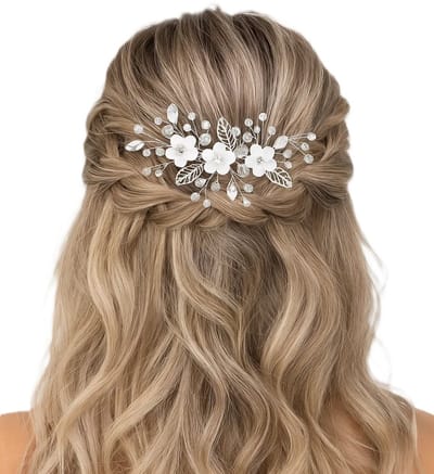 Bruiloft Haarwijnstok met Bloemen & Kristal – Zilveren Bruidshaarstuk | Handgemaakt Haaraccessoire met Parel & Strass – Voor Bruid, Bruidsmeisjes & Feestelijke Gelegenheden (15 cm)