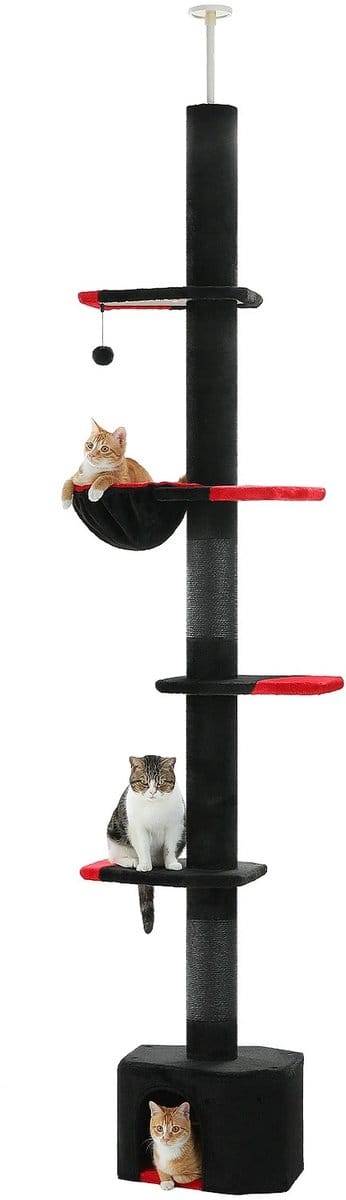Geargalaxy Kamerhoge Kattenklimboom voor Binnen - Kattentoren - Krabpaal van Vloer tot Plafond - Kattenspeelgoed - 4 Platformen -Zwart