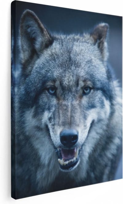 Artaza Canvas Schilderij Dierenkop Wolf - 30x40 cm - Klein - Wanddecoratie Woonkamer - Muurdecoratie Dieren - Kamer Accessoires