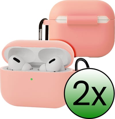 Case - Geschikt voor Apple Airpods Pro 3 - Siliconen Hoes met Clip - Silicone Hoesje Cover - Lichtroze