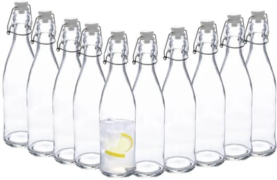 Secret de Gourmet weckfles - 10x - glas - transparant - beugel sluiting luchtdicht - 1 liter - sappen - water - bewaren - preppen - afsluitbaar