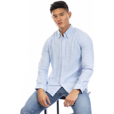 Peter Werth Herenoverhemd met verticale strepen, normale pasvorm en lange mouwen (Blauw/Wit)