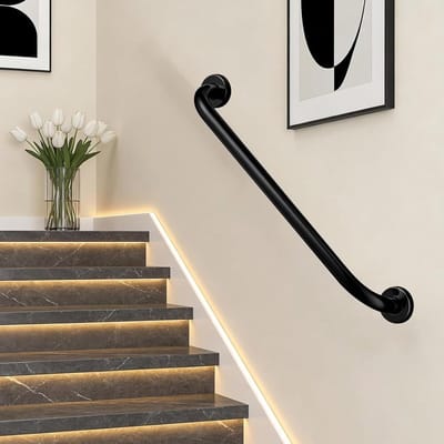 Trapleuning RVS - Wandsteun Handgreep - Veilig Traplopen - Dubbele Bescherming - 120 cm - Zwart