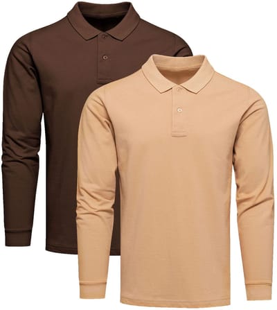 Recea - Longsleeve Polo - Bruin en Beige - 100% Katoen - XXL