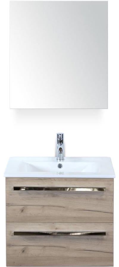 Seville Badmeubelset 60 cm - Craft Oak - Keramische Wastafel Wit Enjoy met Spiegelkast