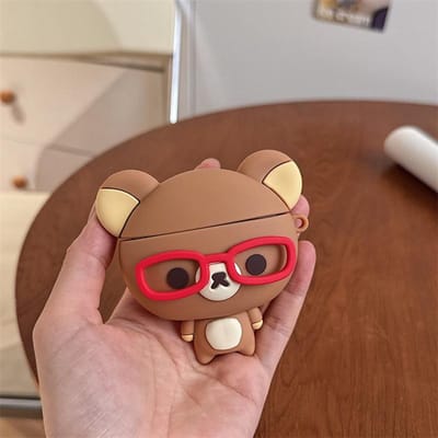 Pour Airpods 4 3 2 1 Pro Pro 2 Airpods Pro 3 Coque Mignon Dessin Animé 3D Lunettes Ours Silicone Souple Housse pour Écouteurs Airpods 3