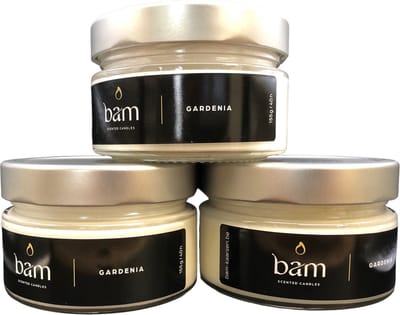 BAM kaarsen - 3 geurkaarsen - gardenia - 40 branduren per kaars - op basis van zonnebloemwas - moederdag - cadeau - vegan