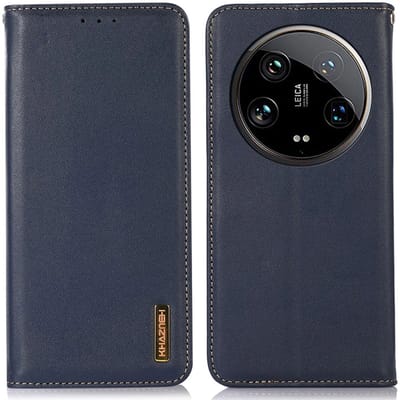 KHAZNEH Hoesje Geschikt voor Xiaomi 14 Ultra | RFID Bescherming | Portemonnee Book Case | Wallet Case | Echt Leer | Standaard | Blauw