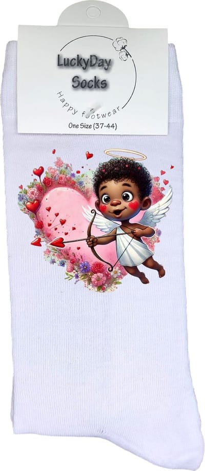 Cupido - Verjaardag cadeau - Grappige sokken - Leuke sokken - Hem Haar sokken - Vrolijke sokken - Lieve sokken - Valentijn Cadeau - Vaderdag - Moederdag - Verjaardag cadeau - Kerst cadeau - Leuk Cadeau - Verliefd - Sokken maken Happy - Maat 37-44