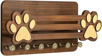 Wandhouder Hondenriem - Sleutelhanger Huisdier - Huisdier Accessoires Organiseren - Zes Haken - 34 x 20 x 8 cm - Bruin