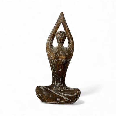 Yoga Beeld Hout Naturel – Handgemaakt Decoratiebeeldje – Maat L – H31 x B16 cm – Meditatie Beeld Indonesië