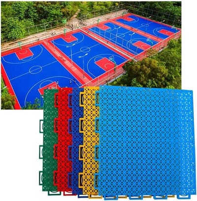 Modulaire Vloertegels - Sportvloer Terras - Buiten Sporten - Snelle Installatie - 25 cm - Blauw Geel