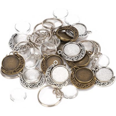 48 stuks Draaibare Hanger Basis Bakje Ronde Glazen Koepels Sleutelhangers Sieraden DIY Gereedschap Accessoire gray