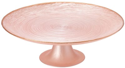 Support à gâteau en verre rose sur pied, 28 cm