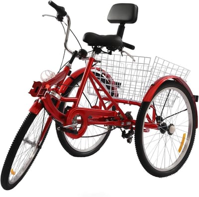 Inklapbare Driewieler Volwassenen - Driewieler Fiets Senioren - Stadsrit Ontspanning - 7 Versnellingen Mand - 24 inch Wielen - Rood