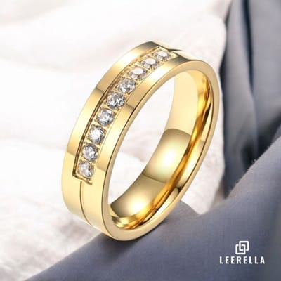 Leerella Elegante Goudkleurige RVS Ring voor Dames of Heren - Luxe Ontwerp met AAA Cubic Zirconia - Maat 7/17,4mm