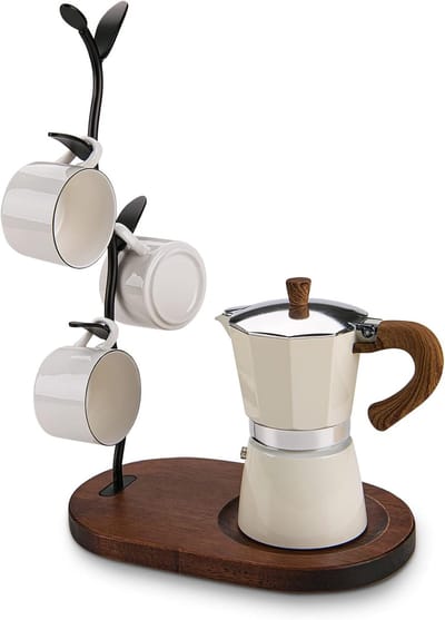Famanu – Bekerrek voor werkblad – Mok- en kopjeshouder met 4 haken – Koffiebar en keukenorganizer – Zwart