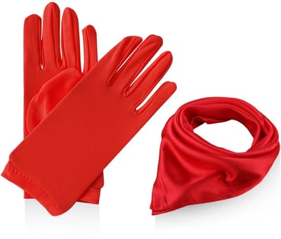 Dailygoods- Handschoenen Dames - Rood - Polyester - Danshandschoenen - Bruidsbalhandschoenen - 22 x 9 cm - Inclusief Zijde Sjaal - Feesthandschoenen