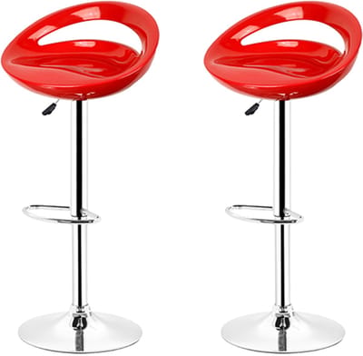 PIPIPOXER-Set van 2 barkrukken, Loungestoel van kunststof in hoogte verstelbaar,Rood