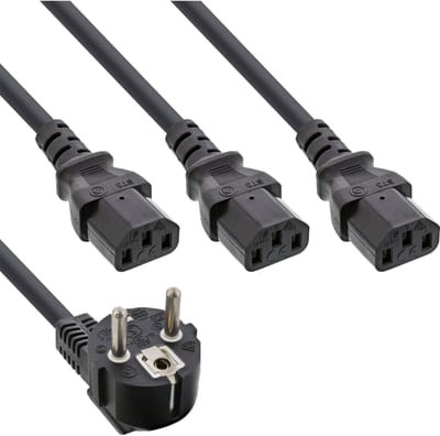 3x C13 - CEE 7/7 (haaks) Y-stroomkabel - 2m + 1x 1m, 1x 3m en 1x 2m - 3x 1,00mm / zwart - 5 meter