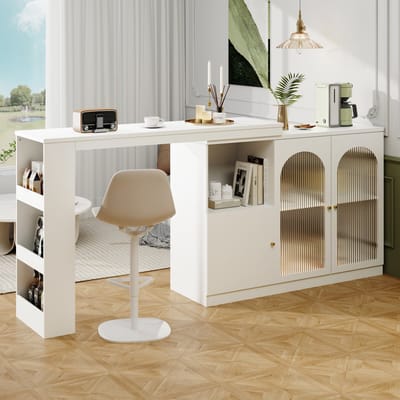 STILVORA Buffetkast - 360° Draaibare Eet- en Barkast Met Glazen Deuren en Planken - Multifunctioneel Voor Keuken en Woonkamer - MDF - 120x40x97 cm - Wit