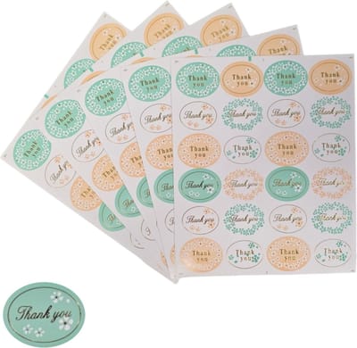 100x Thank You Stickers Op Vel - 32x25mm - Thank You Ovaal Goud - Sluitsticker - Sluitzegel - Cadeau Sticker - Bloemen - 240 Stuks